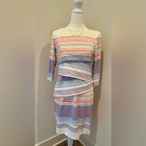J.McLaughlin Women’s Size S. White Striped Catalina Cloth Stretch Knit Dress
